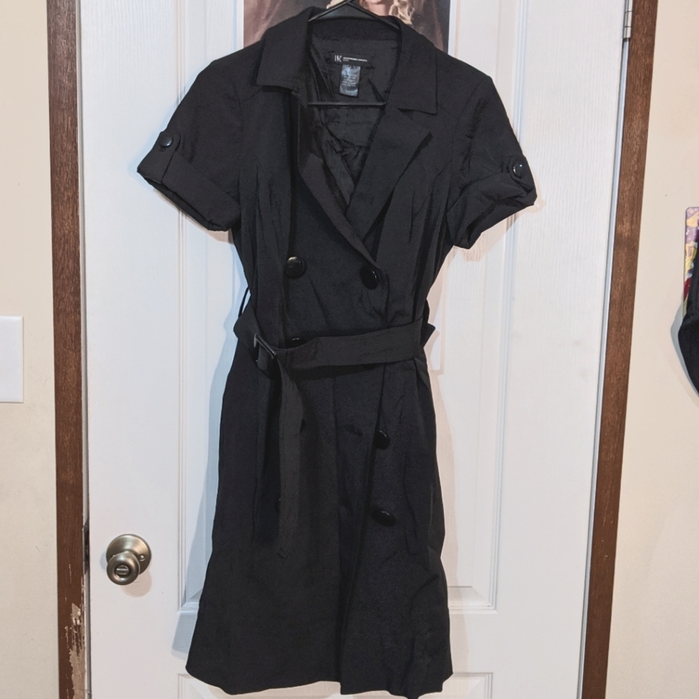 INC International Concepts Black Short Sleeve Belted Blazer Trenchcoat Dress 8P